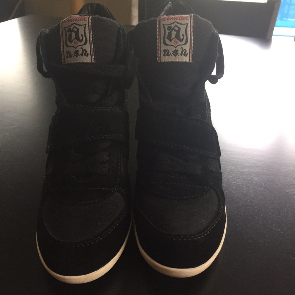 Ash Black Suede Wedge Sneakers with Cream Trim - Picture 3 of 4